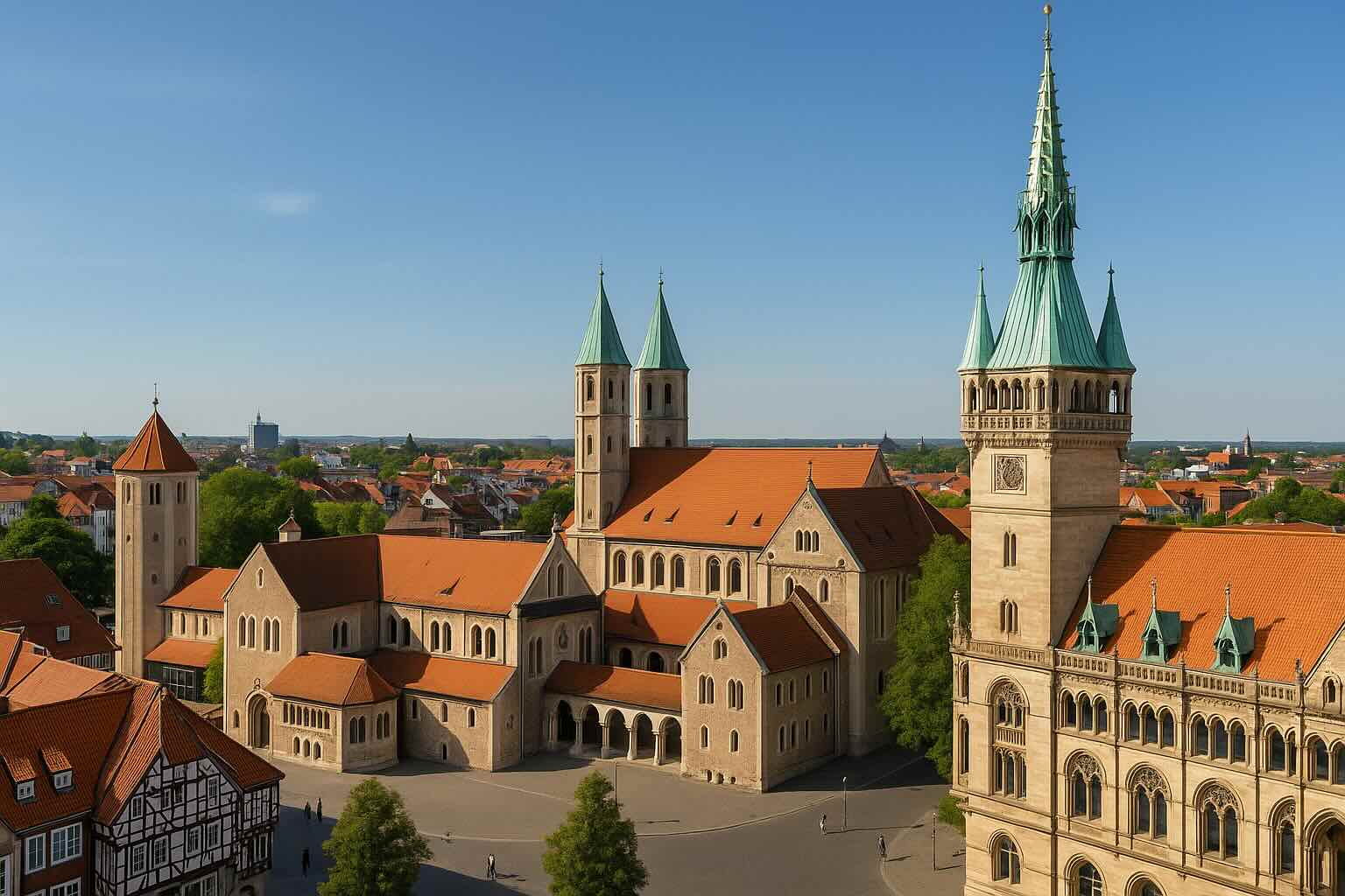 Blick auf die Innenstadt von Braunschweig mit historischen Gebäuden – Symbol für Nachsendeauftrag Post Braunschweig